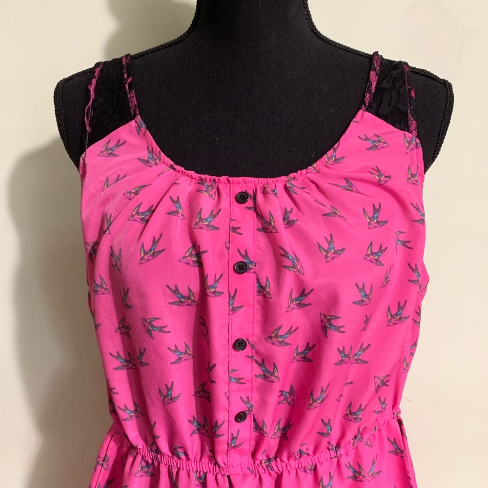 No Boundaries pink & black midi bird print dress